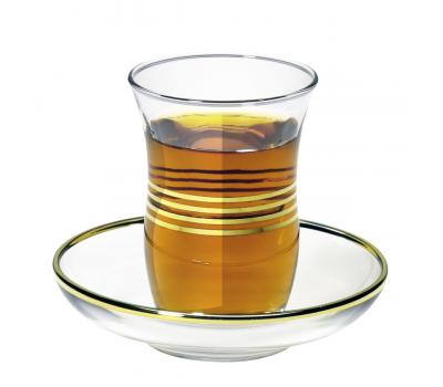 image of Turkish Tea Glass & Saucer - 3 Lines