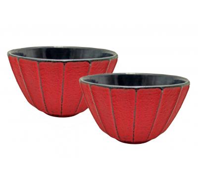 image of Cast Iron Cups Ribbed Set of 2 - Red
