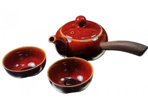 product image for Kyusu Red Teapot set - wooden Handle 