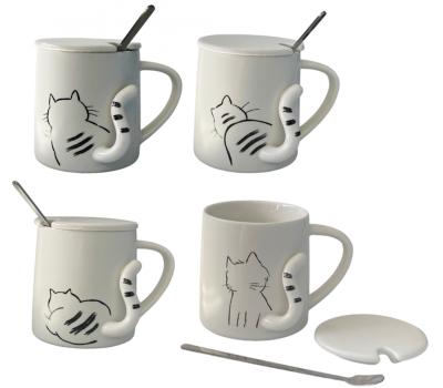 image of Cat with tail mugs & spoon
