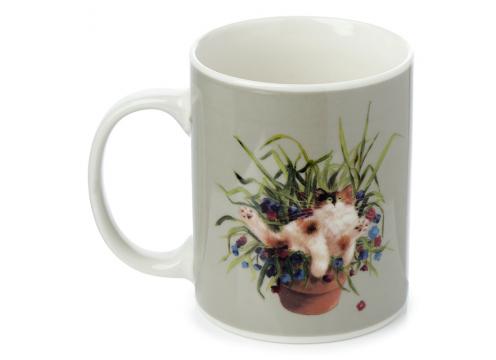 gallery image of Kim Haskins Cat in plant pot mug - Green