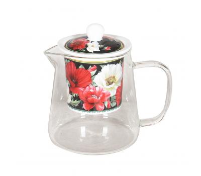 image of Poppies on Black Glass Teapot - Small