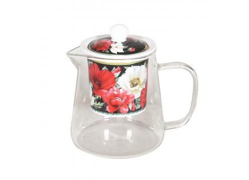 product image for Poppies on Black Glass Teapot - Small